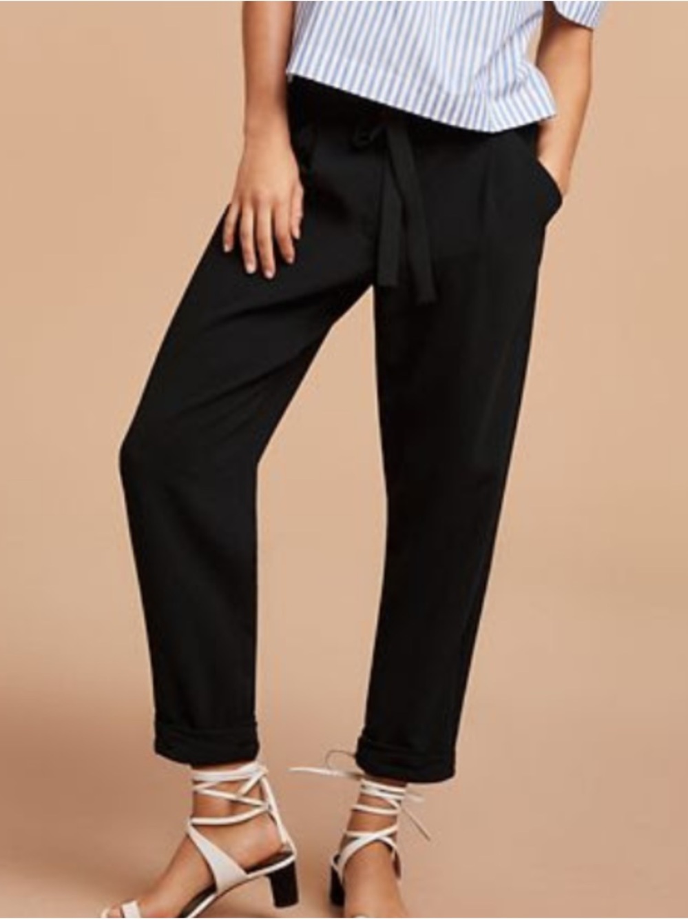 Wilfred Black Drawstring Tapered Cropped Pants